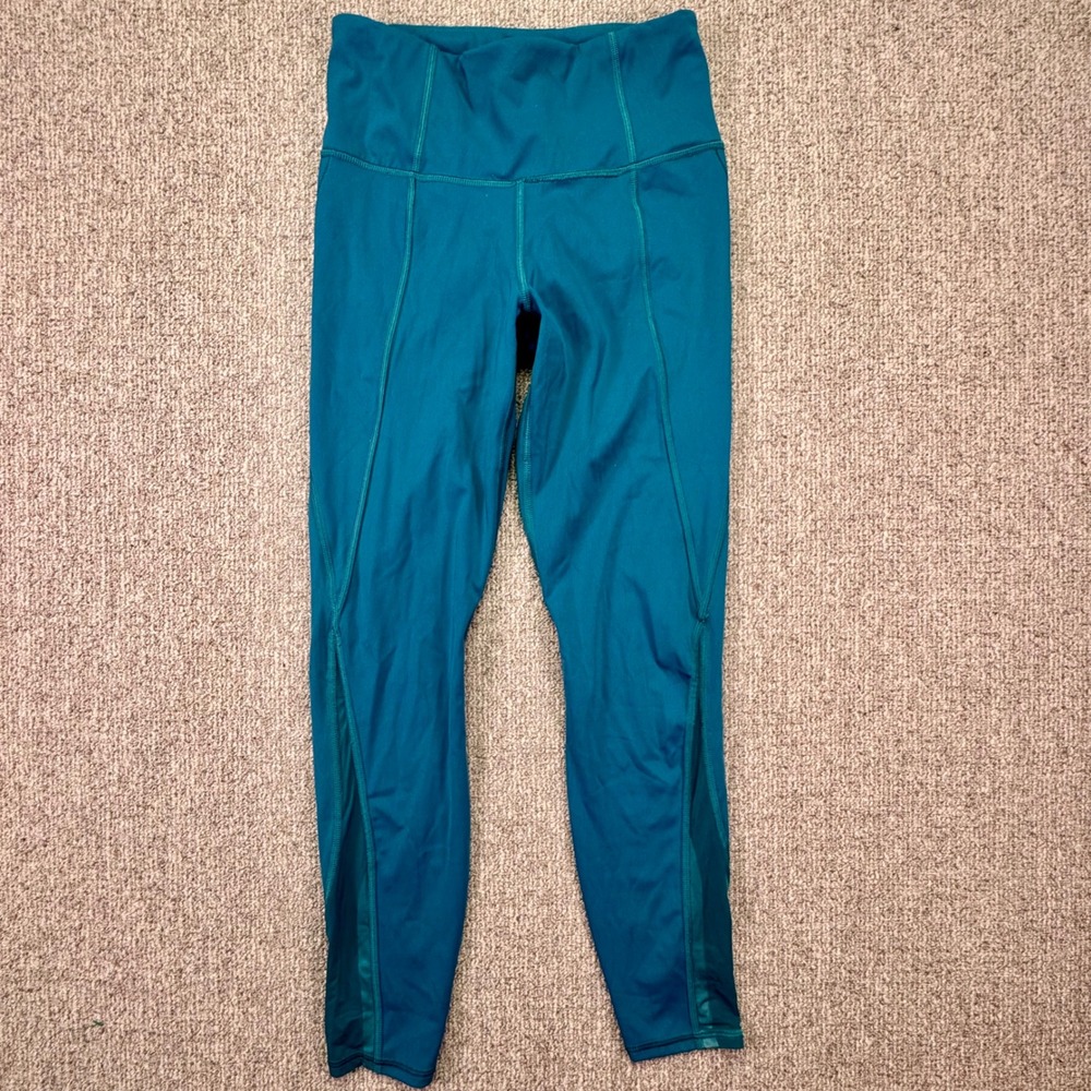 Athleta Lightning 7/8 Tight XS Teal High Rise Mesh Running Leggings EUC